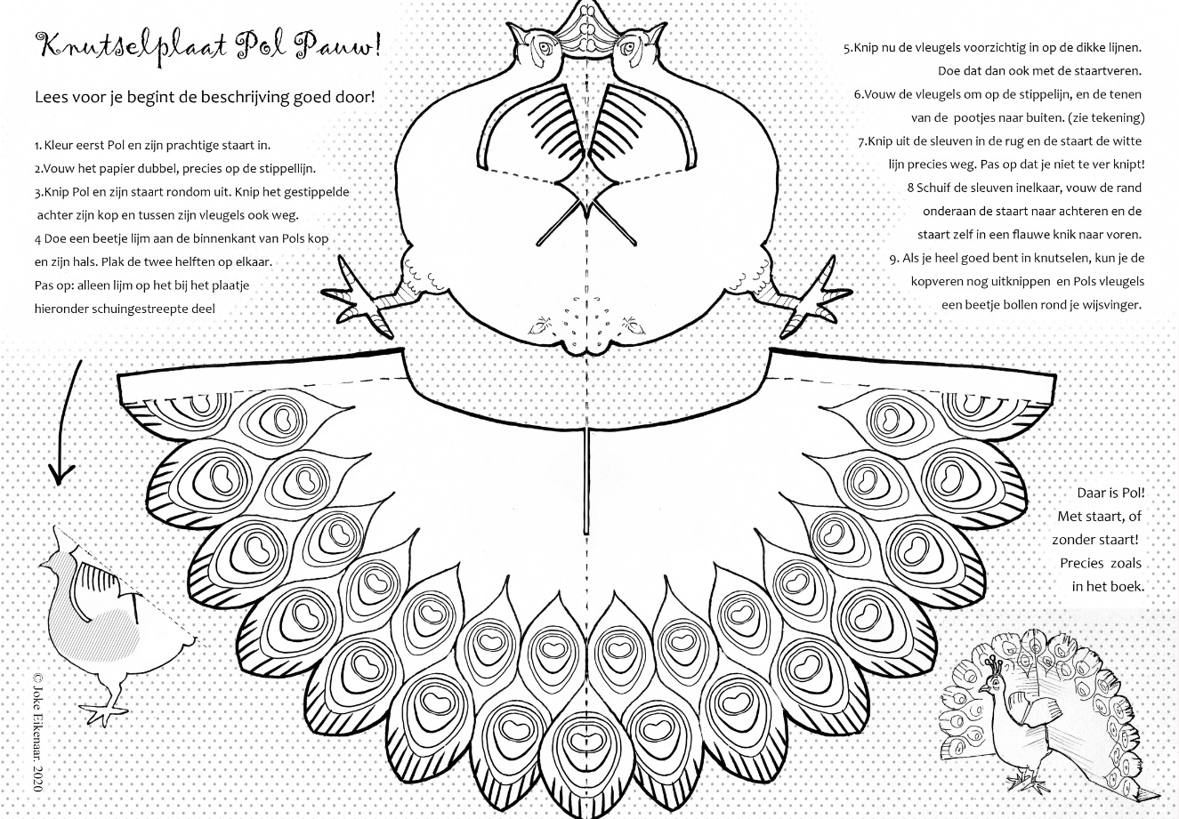 Kleur- en knutselplaat Zo trots als een pauw