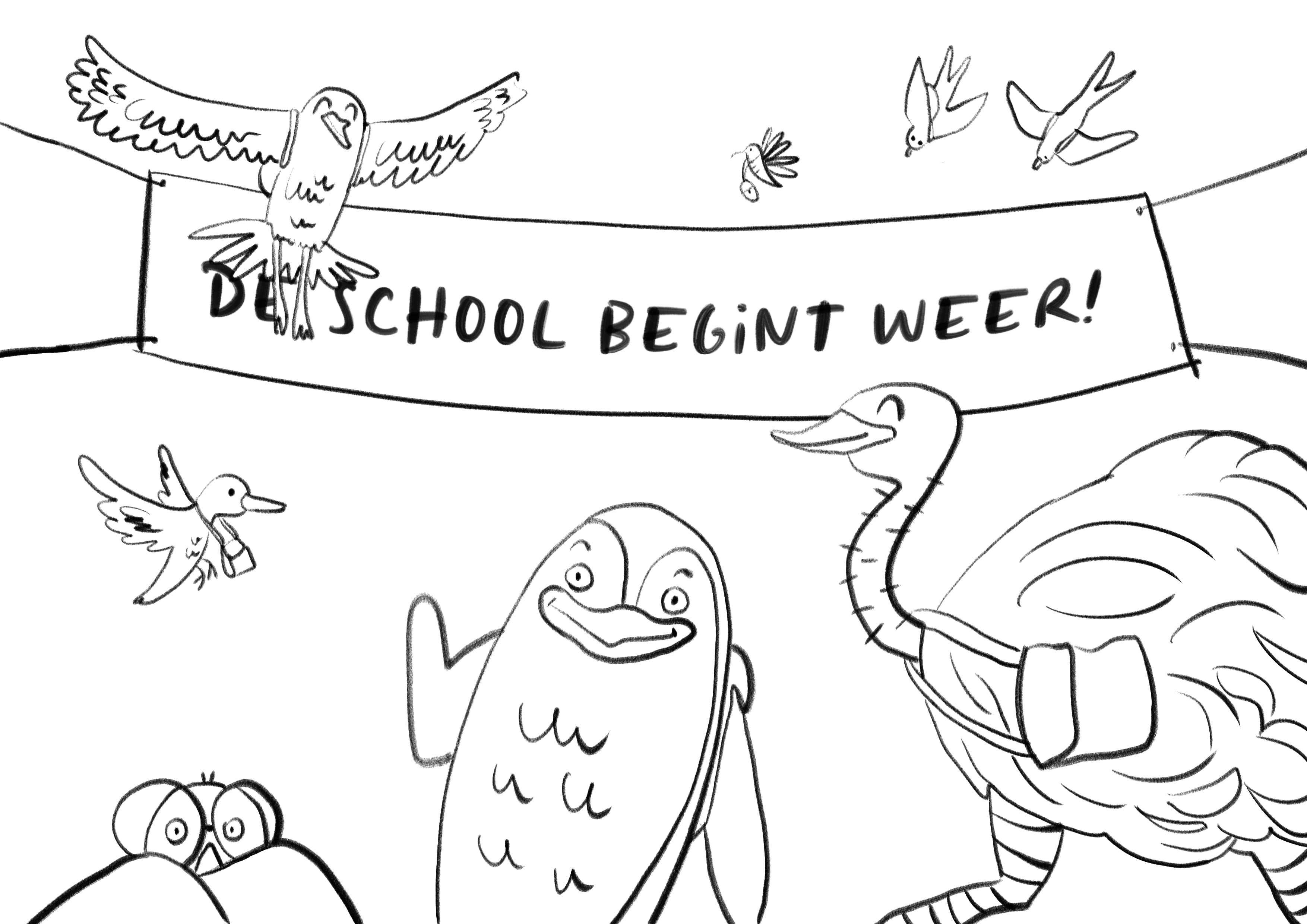 Kleurplaat De eerste schooldag van Pinguïn 3